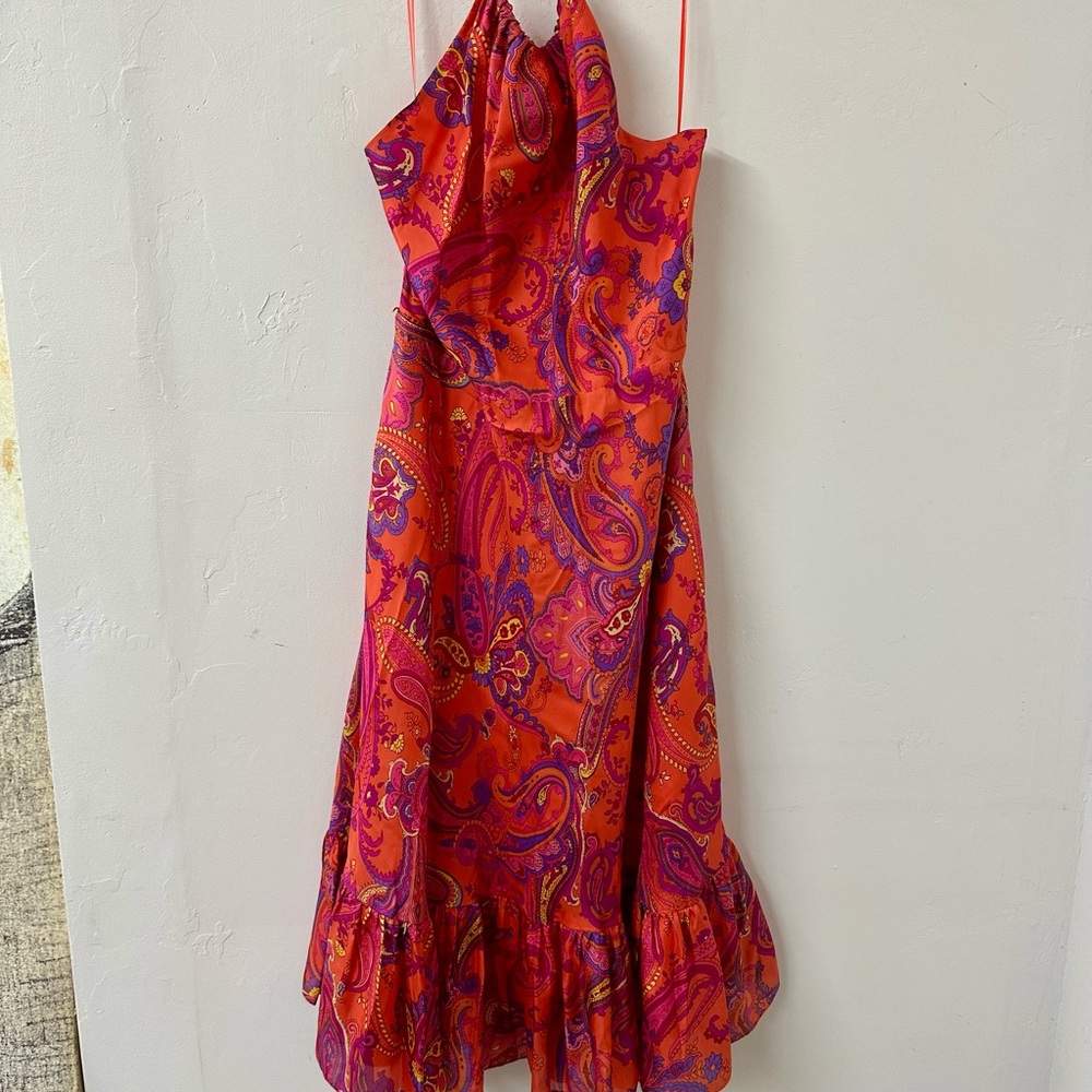 Ralph Lauren Red and Pink Asymmetrical silk Paisley Dress So beautiful!!